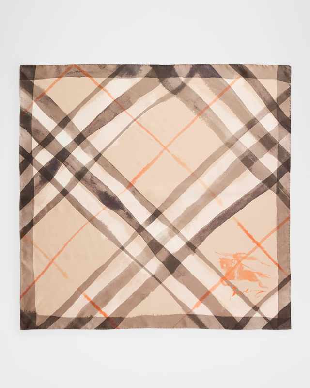 Watercolor Check-Print Silk Scarf